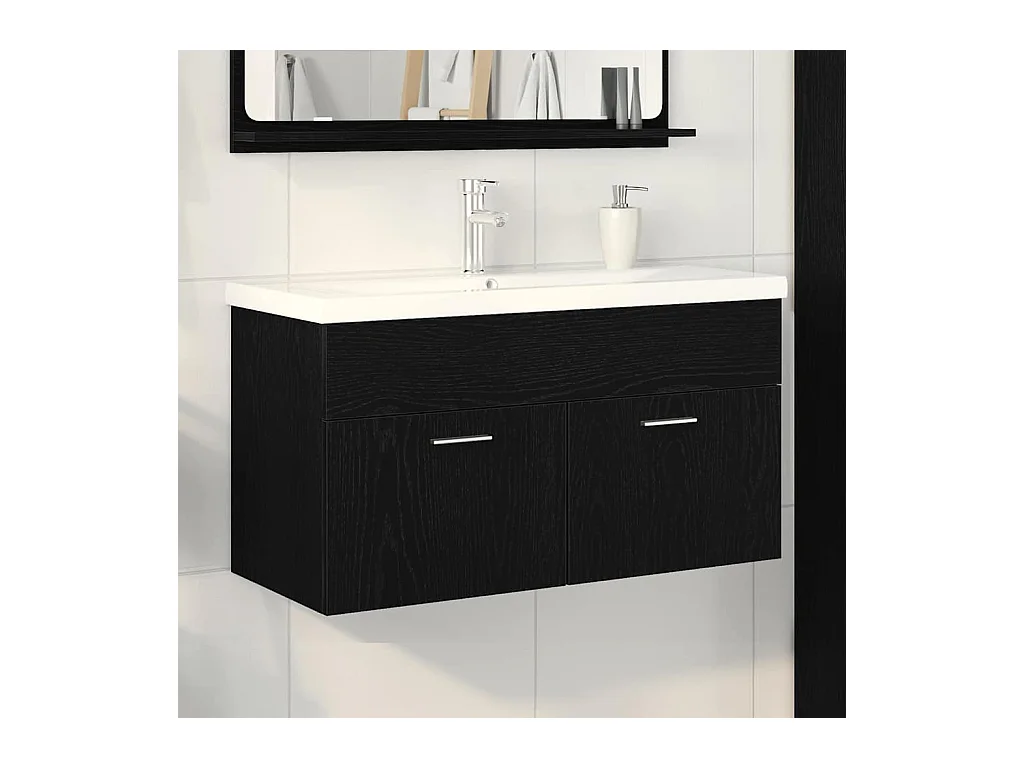 Mueble para fregadero de roble negro de 90 x 38,5 x 46 cm de madera de ingeniería