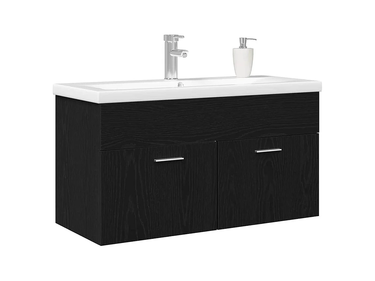 Mueble para fregadero de roble negro de 90 x 38,5 x 46 cm de madera de ingeniería