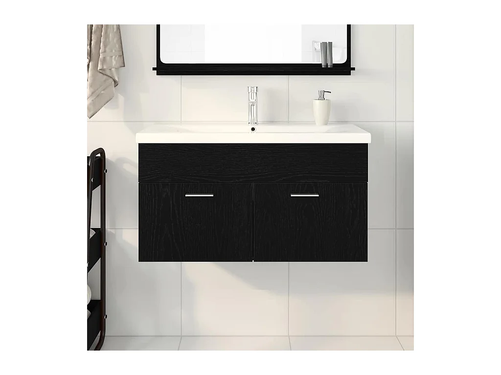 Mueble para fregadero de roble negro de 90 x 38,5 x 46 cm de madera de ingeniería