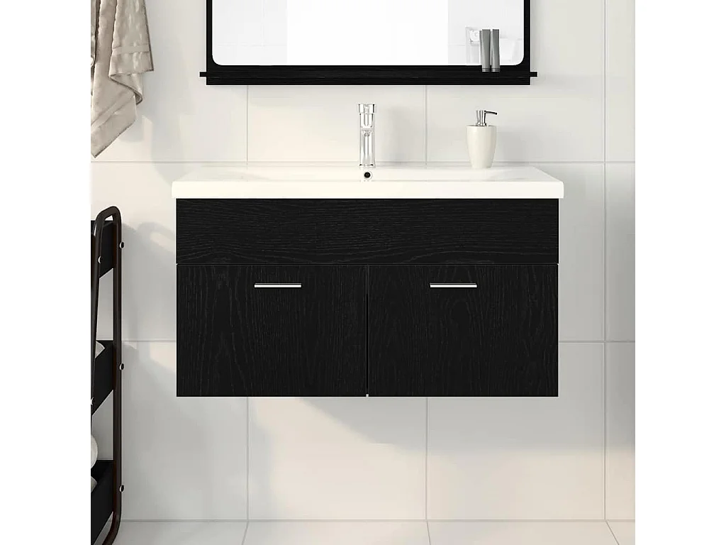 Armoire d'évier Chêne noir 90 x 38.5 x 46 cm Bois d'ingénierie