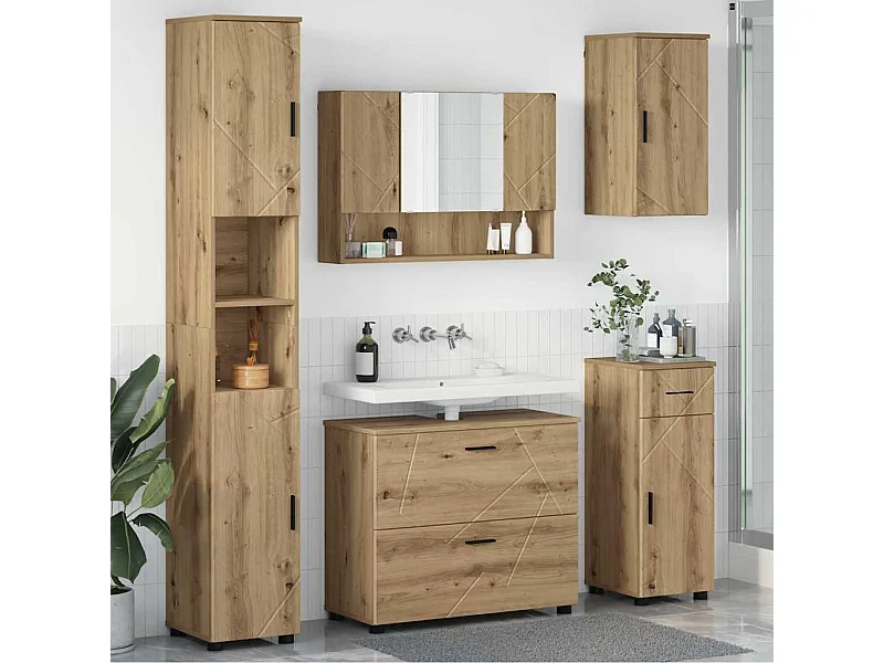 Conjunto de muebles de baño de 5 piezas, roble hecho a mano