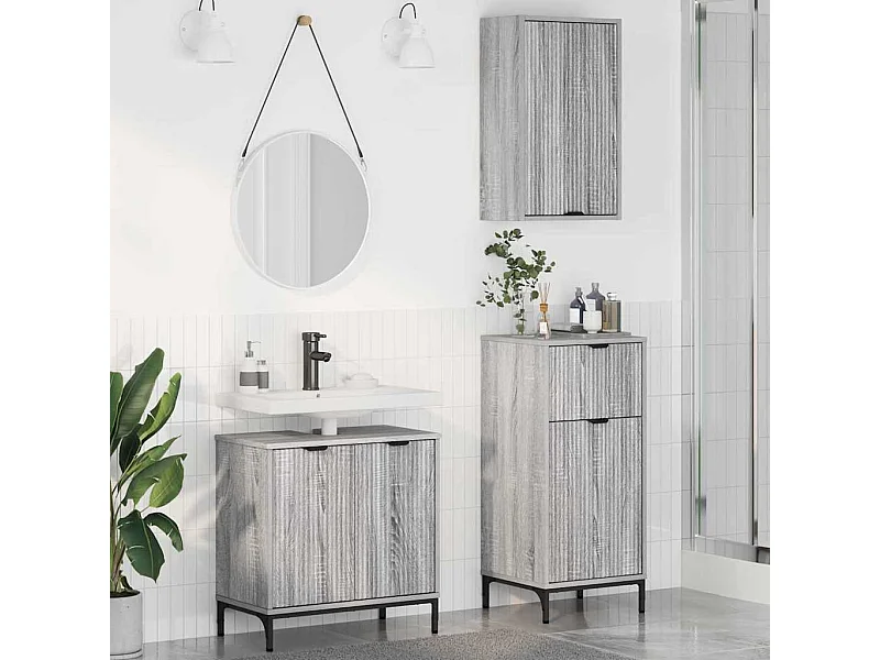 Ensemble de mobilier de salle de bain Plaid 3 pcs Sonoma gris