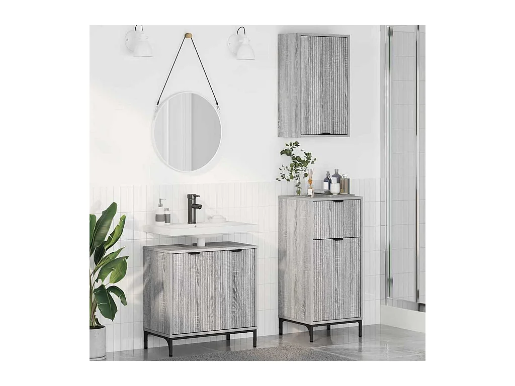 Ensemble de mobilier de salle de bain Plaid 3 pcs Sonoma gris