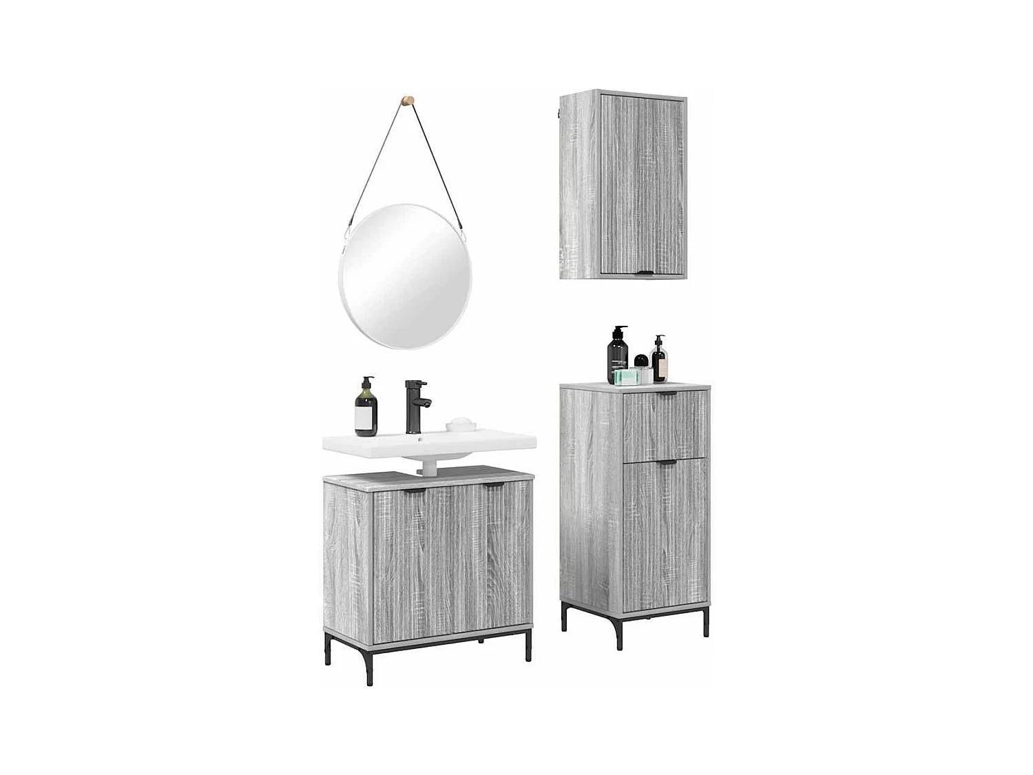 Ensemble de mobilier de salle de bain Plaid 3 pcs Sonoma gris