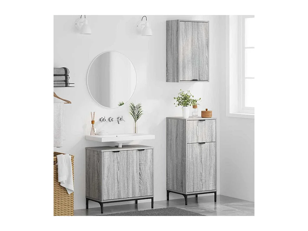 Ensemble de mobilier de salle de bain Plaid 3 pcs Sonoma gris