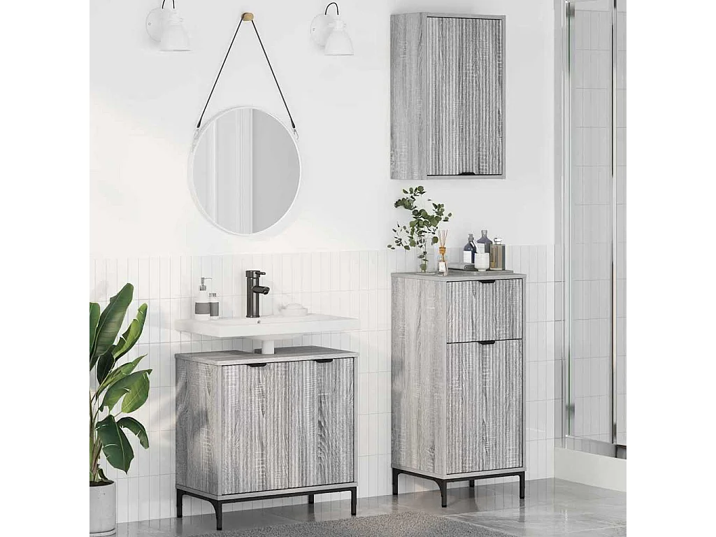 Set di mobili da bagno a quadri 3 pezzi grigio Sonoma