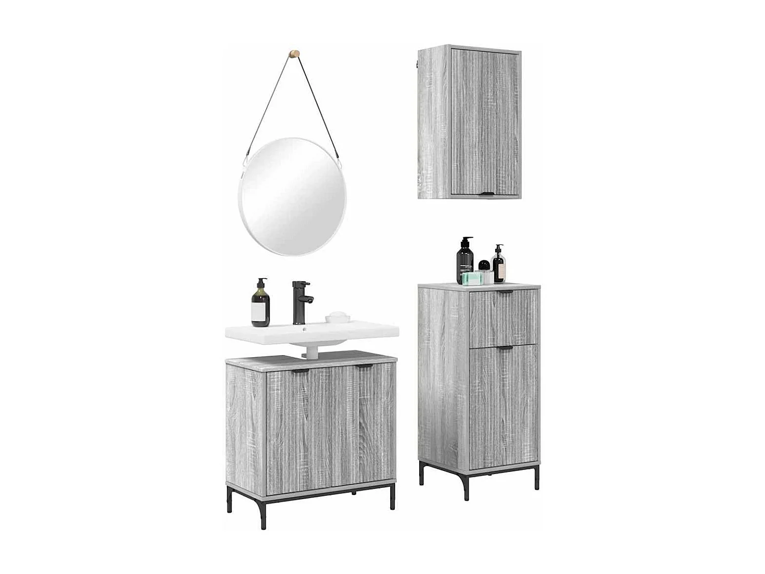 Set di mobili da bagno a quadri 3 pezzi grigio Sonoma