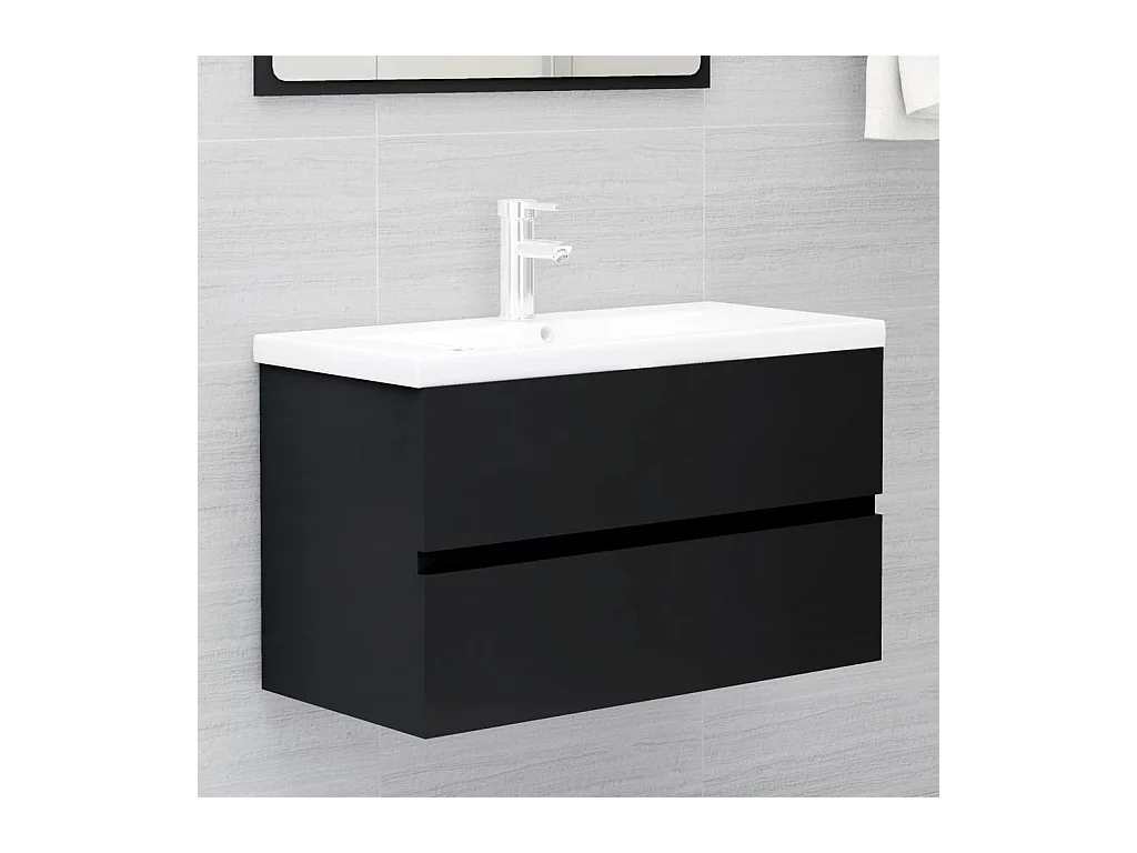 Meubles de salle de bain noir bois d'ingénierie