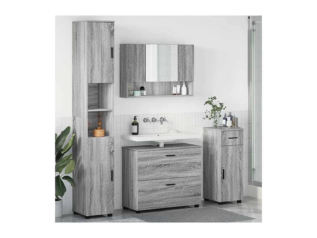 Ensemble de mobilier de salle de bain 4 pcs Sonoma gris