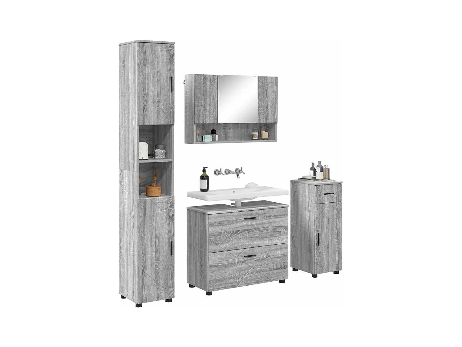 Ensemble de mobilier de salle de bain 4 pcs Sonoma gris