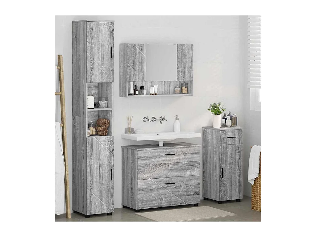 Ensemble de mobilier de salle de bain 4 pcs Sonoma gris