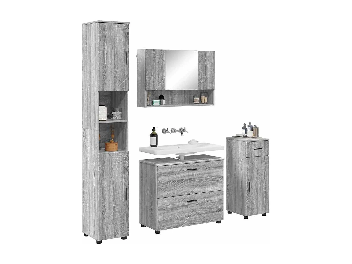 Ensemble de mobilier de salle de bain 4 pcs Sonoma gris