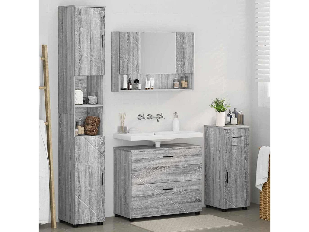 Ensemble de mobilier de salle de bain 4 pcs Sonoma gris