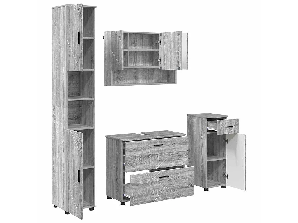 4-teiliges Badezimmermöbel-Set in Sonoma-Grau