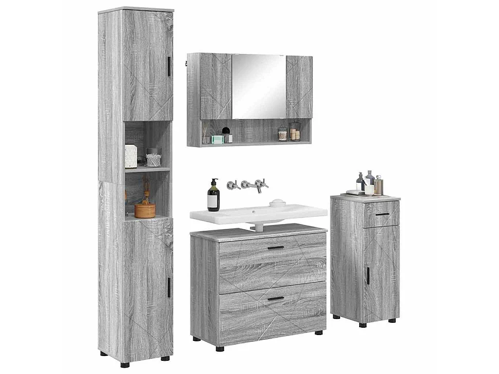 4-teiliges Badezimmermöbel-Set in Sonoma-Grau