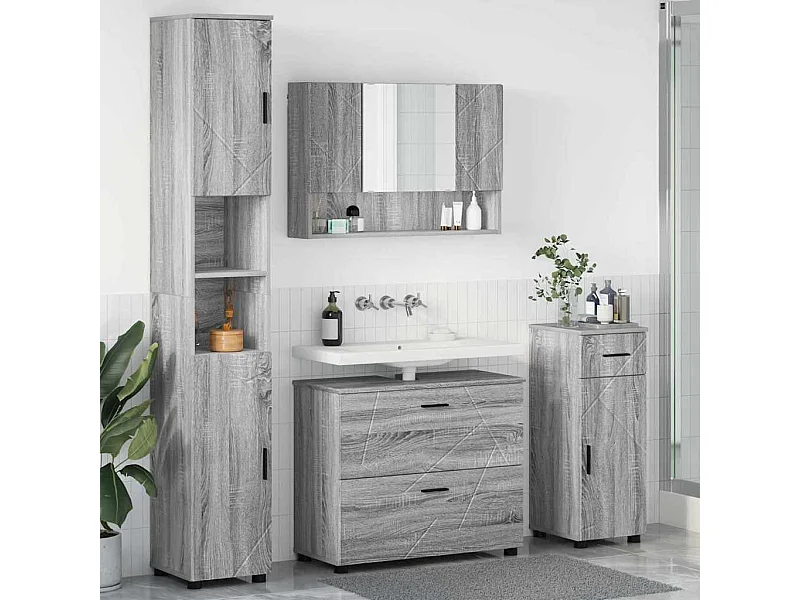 Ensemble de mobilier de salle de bain 4 pcs Sonoma gris