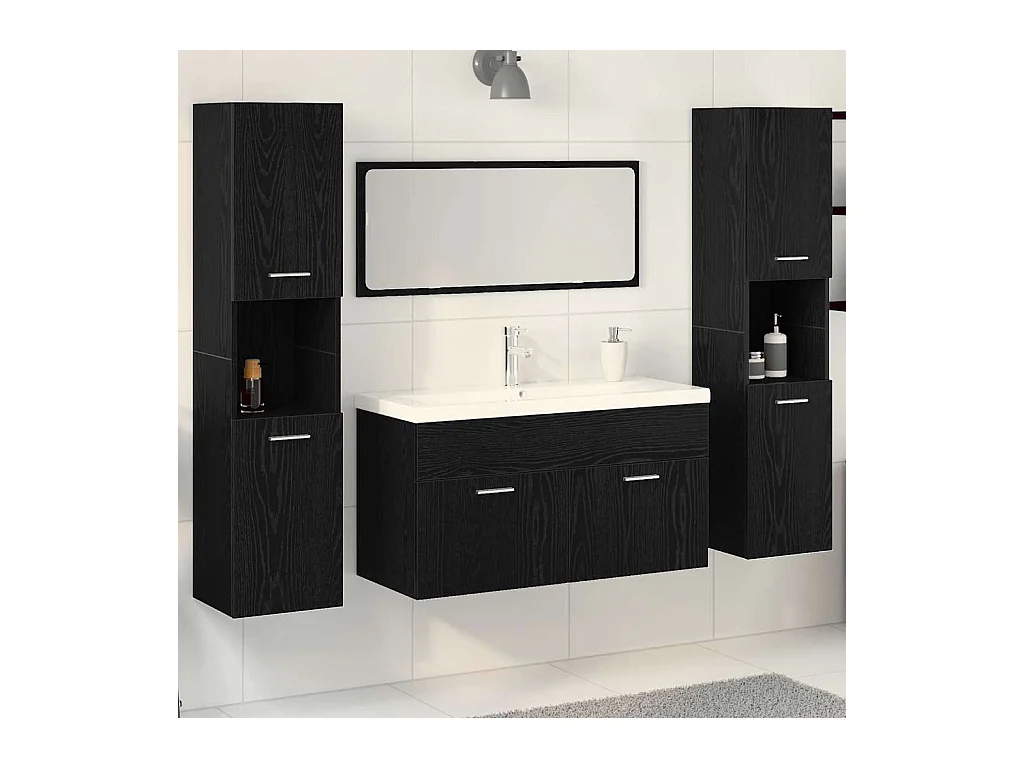 4-delige badkamermeubelset Zwart Eiken