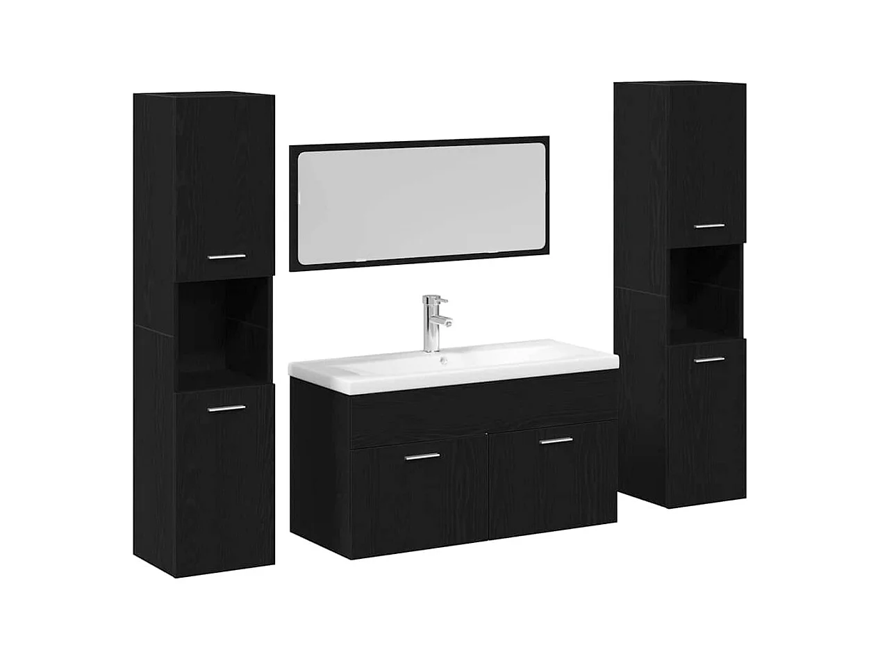 4-delige badkamermeubelset Zwart Eiken