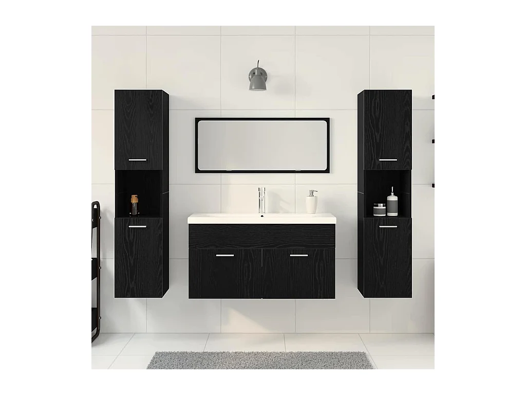 4-delige badkamermeubelset Zwart Eiken