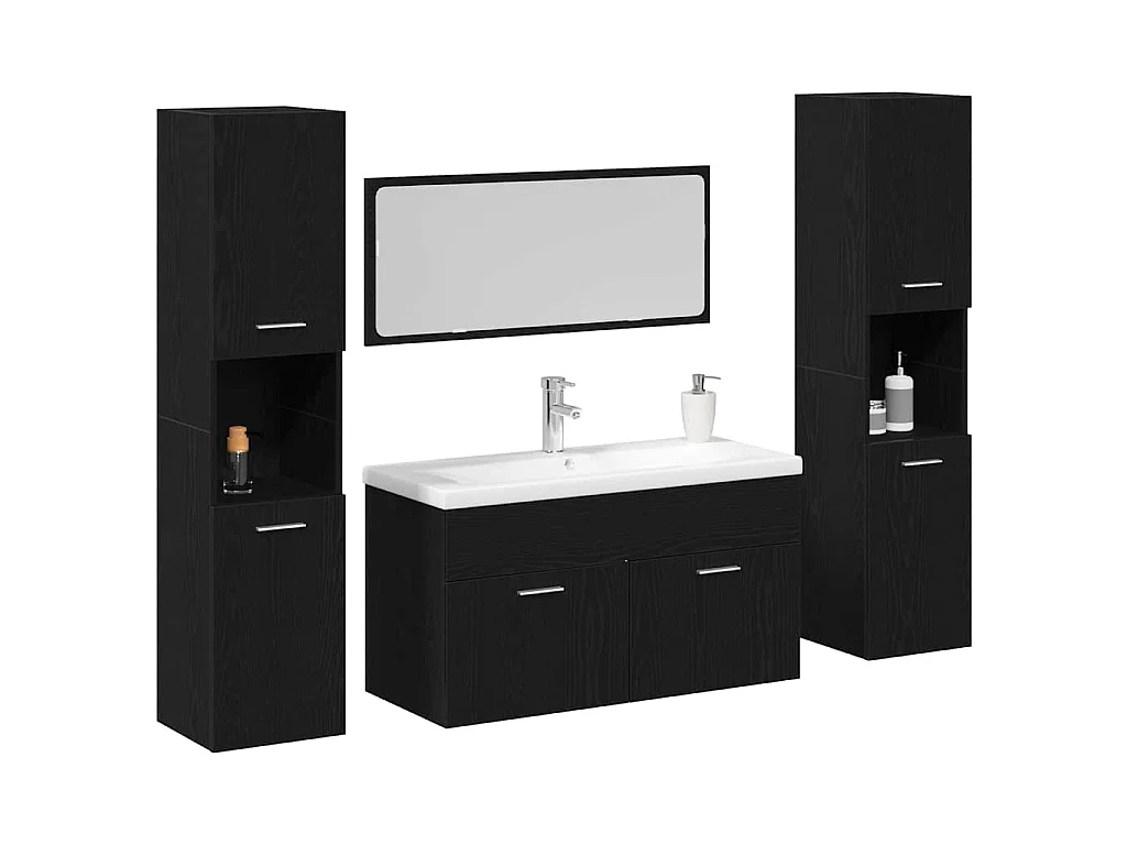 4-teiliges Badmöbel-Set Schwarze Eiche