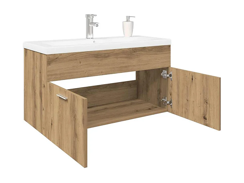 Mueble de lavabo y lavabo integrado, roble artesanal, madera de ingeniería