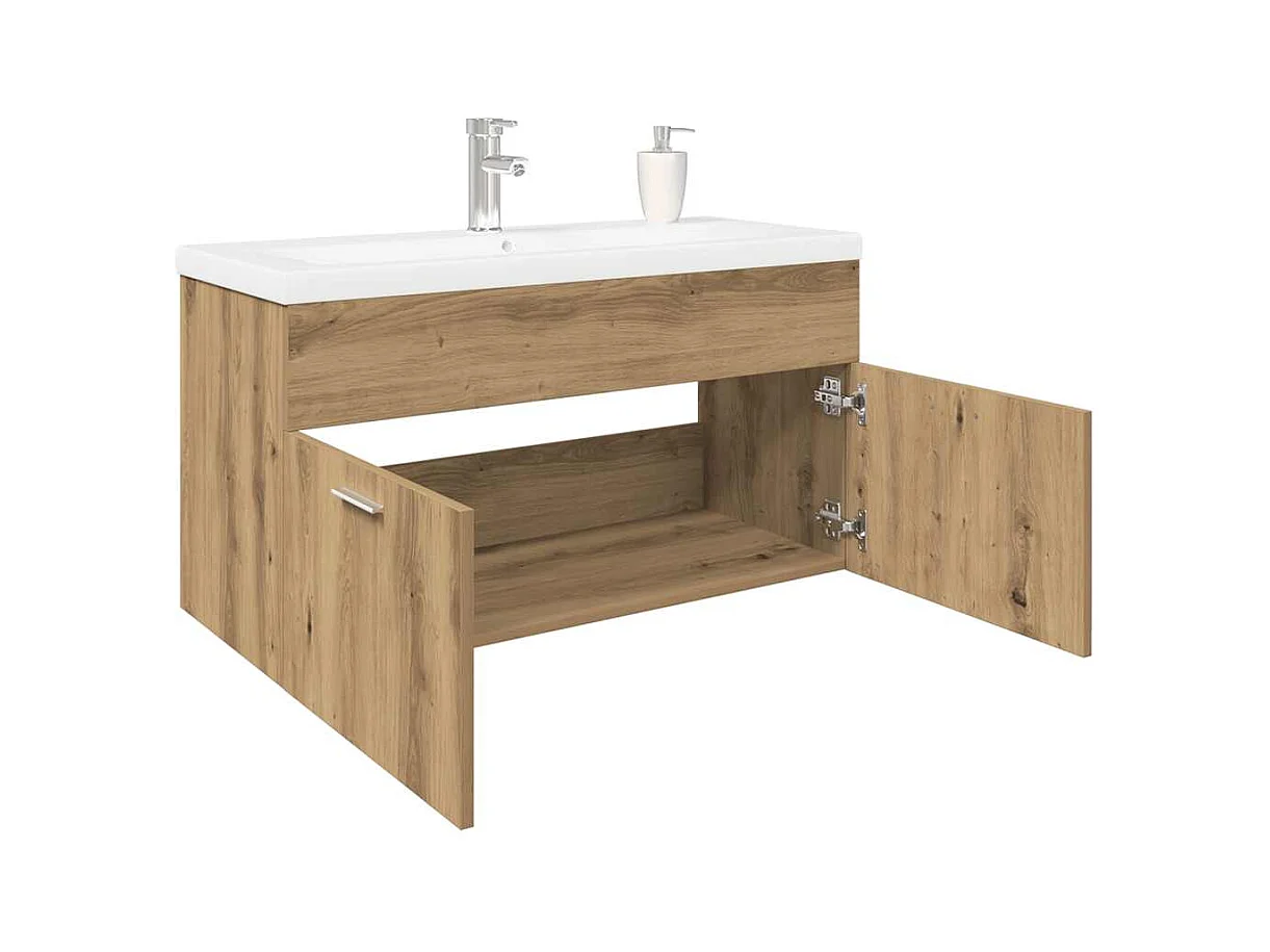 Mueble de lavabo y lavabo integrado, roble artesanal, madera de ingeniería