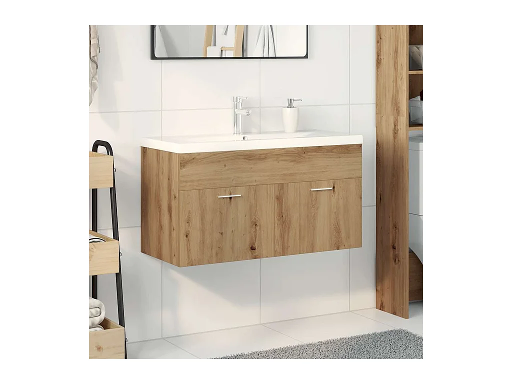 Mueble de lavabo y lavabo integrado, roble artesanal, madera de ingeniería