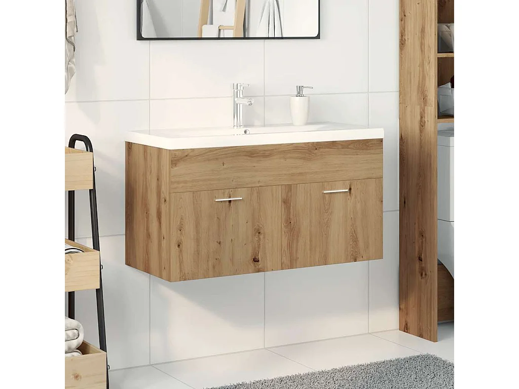 Meuble lavabo et bassin intégré chêne artisanal bois ingénierie
