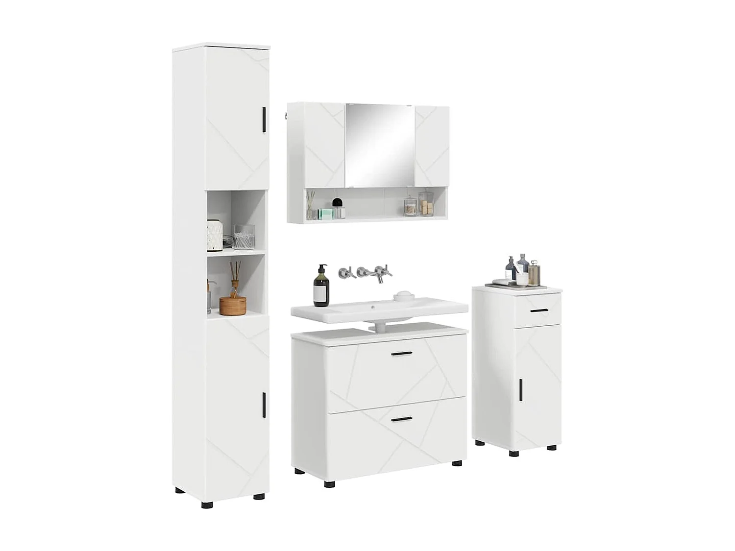 Conjunto de muebles de baño con cajón 4 piezas Blanco