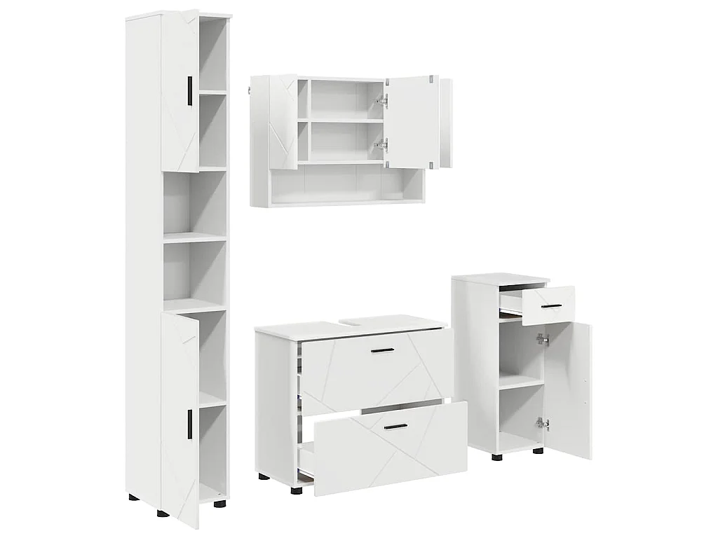 Set di mobili da bagno con cassetto 4 pezzi Bianco