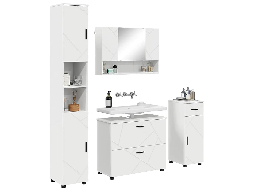 Set di mobili da bagno con cassetto 4 pezzi Bianco