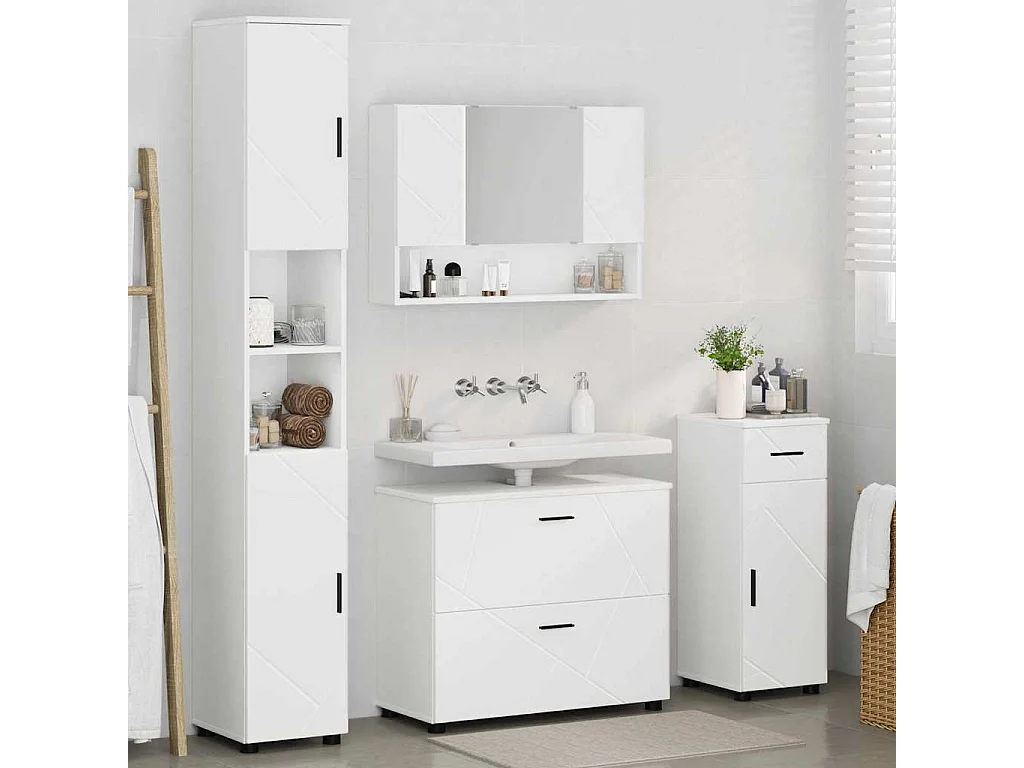 Set di mobili da bagno con cassetto 4 pezzi Bianco