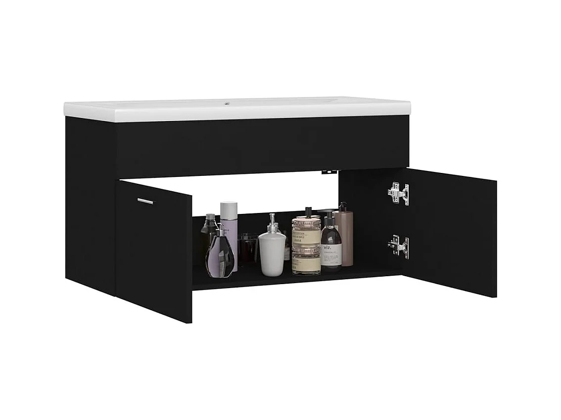 Armoire d'évier avec lavabo intégré Noir Bois d'ingénierie