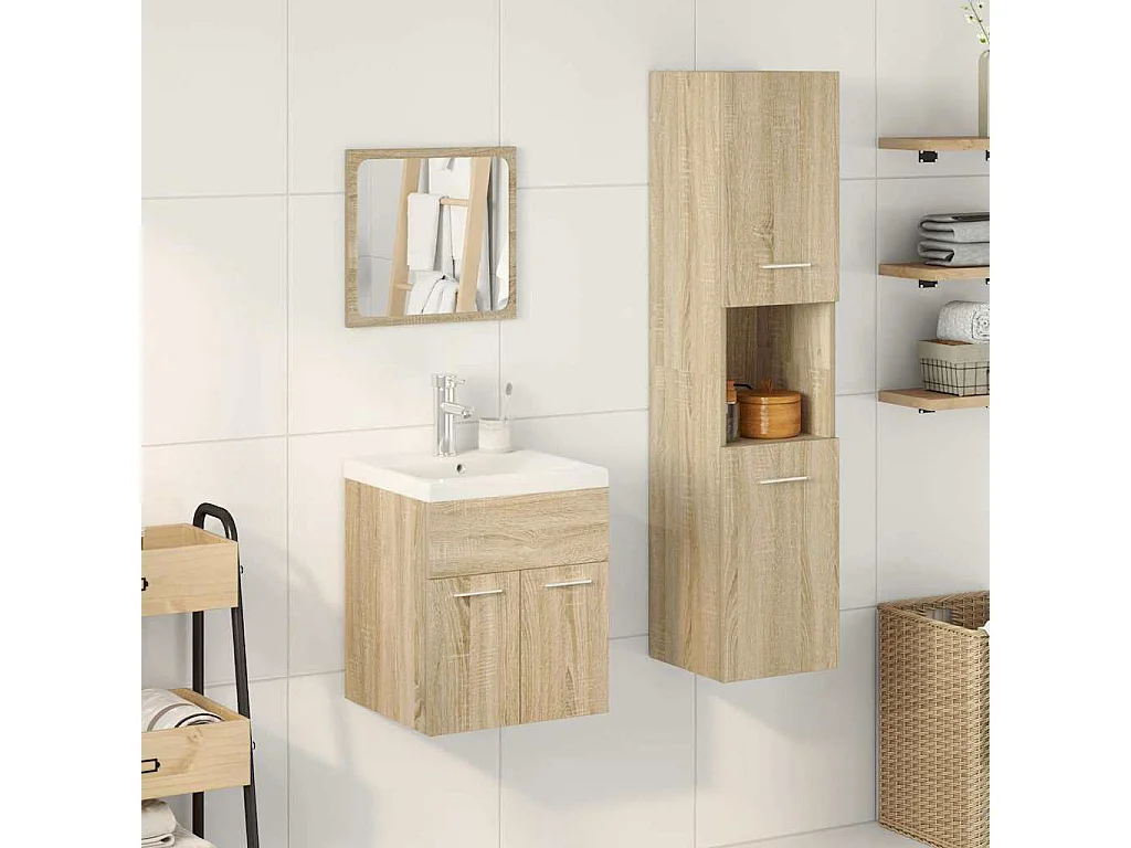 Ensemble de meubles de salle de bain 4 pcs chêne sonoma
