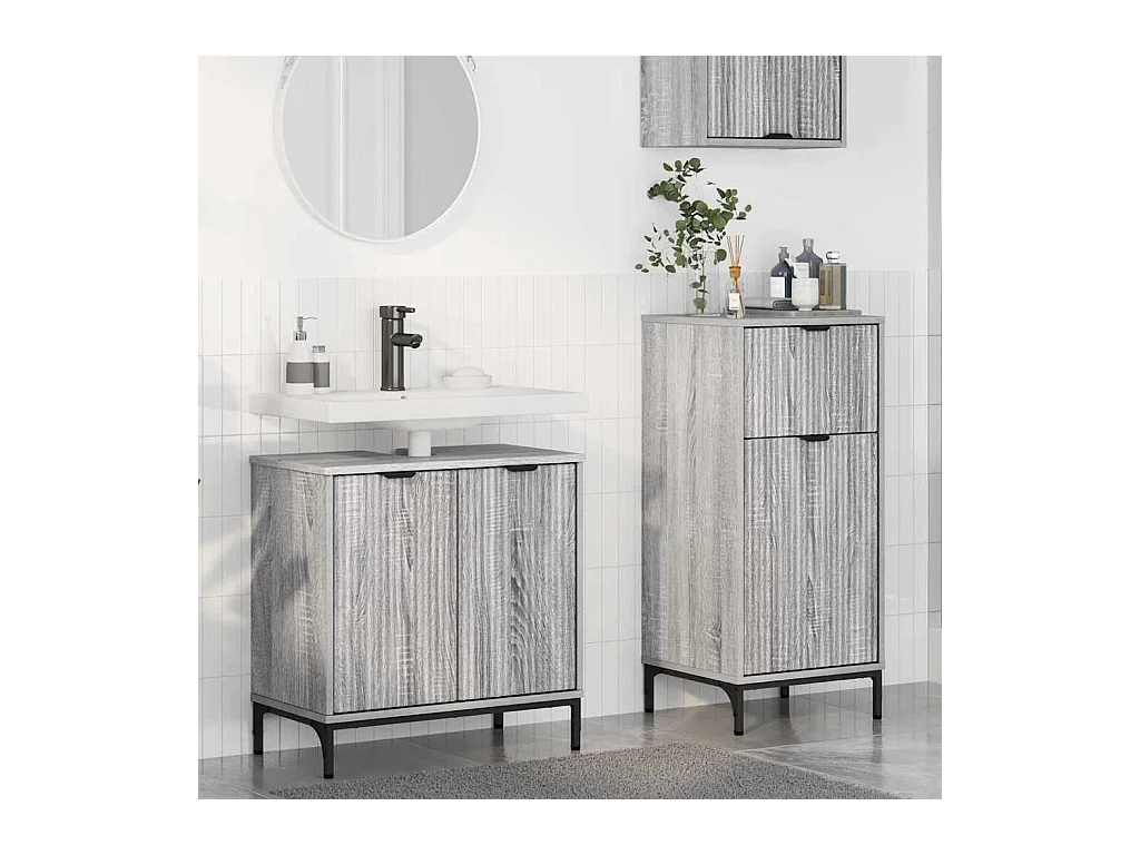 Ensemble de mobilier de salle de bain Plaid 2 pcs Sonoma gris