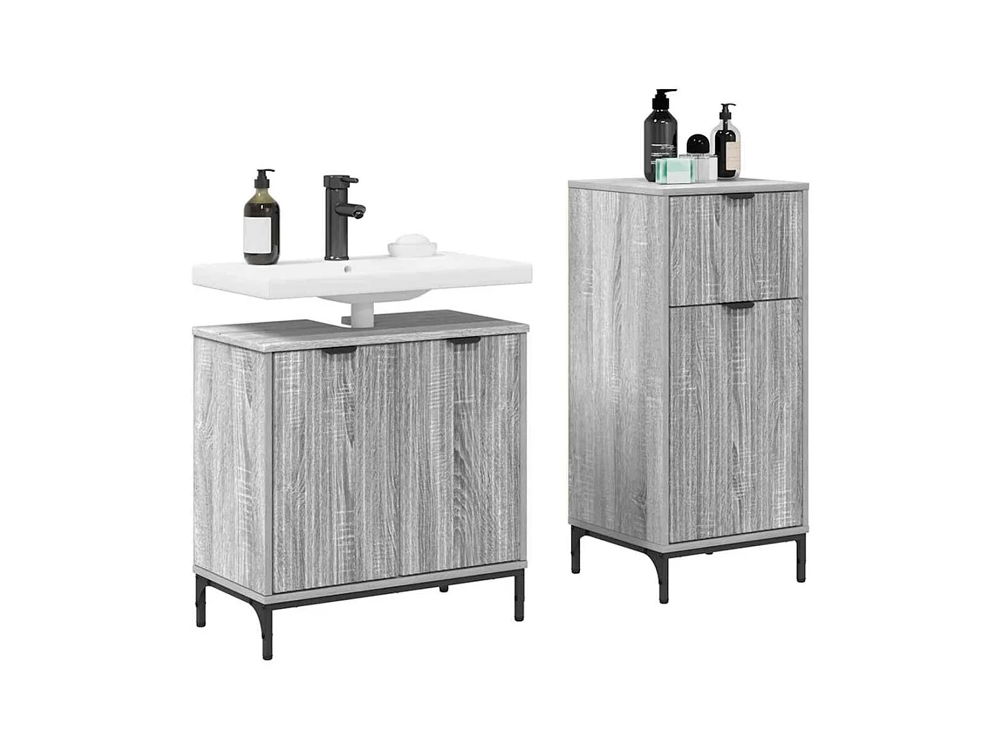 Ensemble de mobilier de salle de bain Plaid 2 pcs Sonoma gris