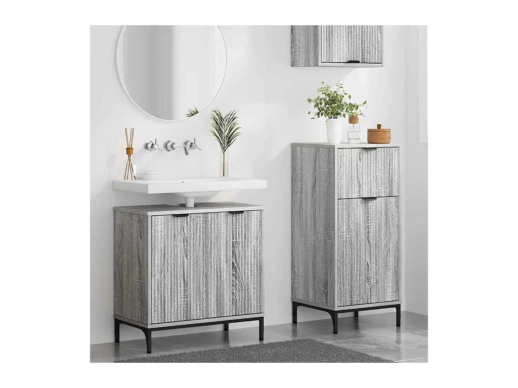 Ensemble de mobilier de salle de bain Plaid 2 pcs Sonoma gris