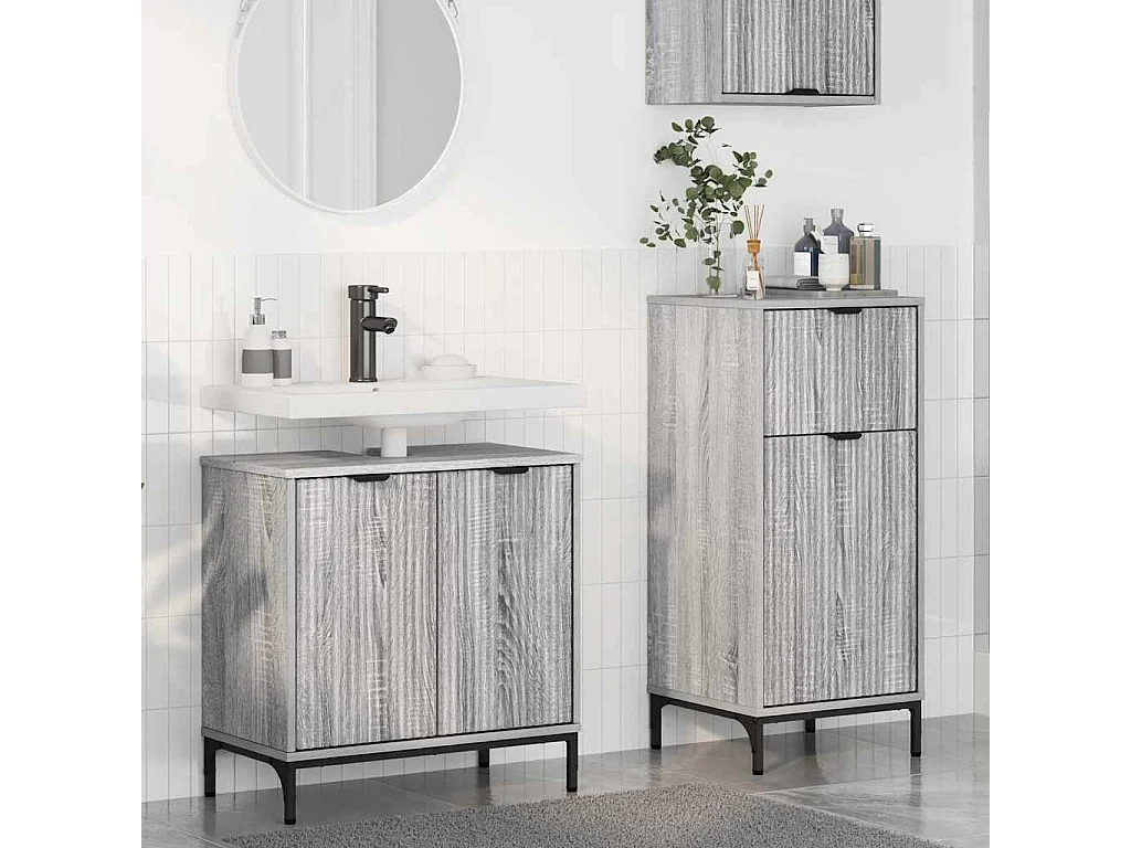 Set di mobili da bagno a quadri 2 pezzi grigio Sonoma
