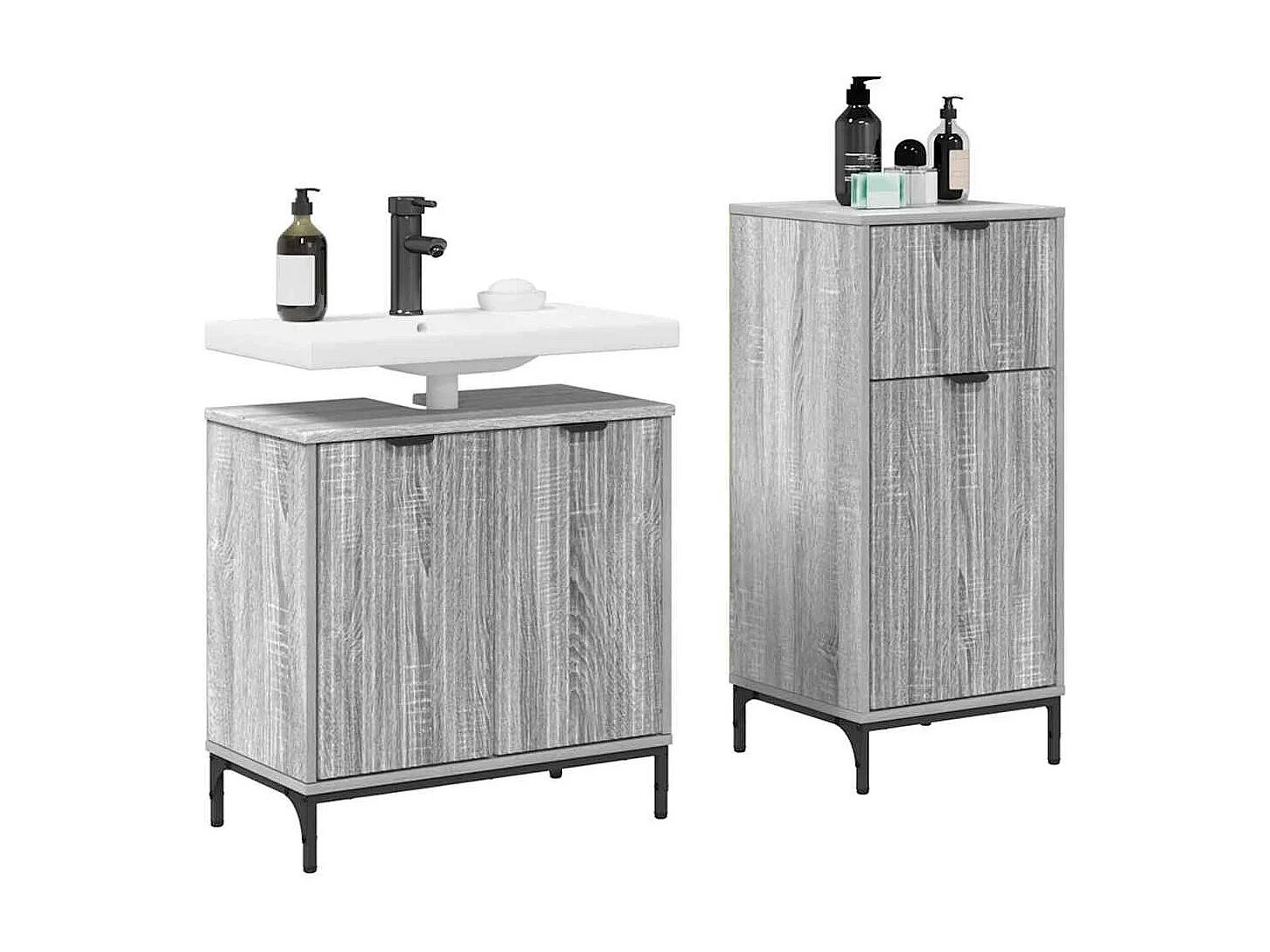 Set di mobili da bagno a quadri 2 pezzi grigio Sonoma