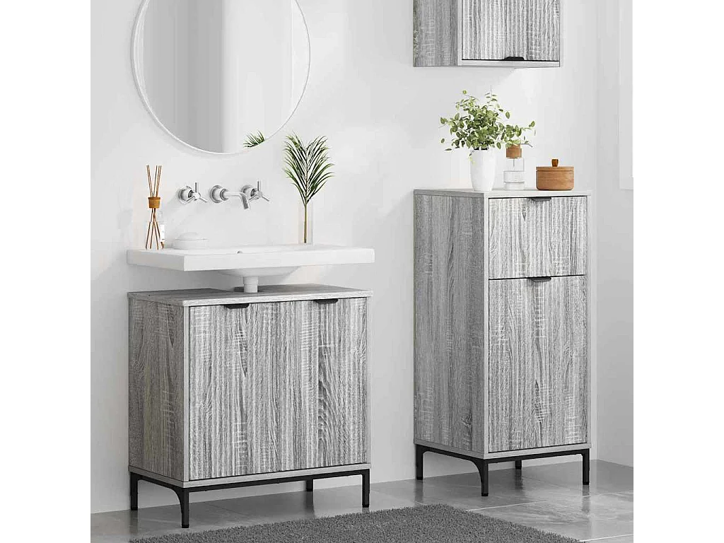 Set di mobili da bagno a quadri 2 pezzi grigio Sonoma