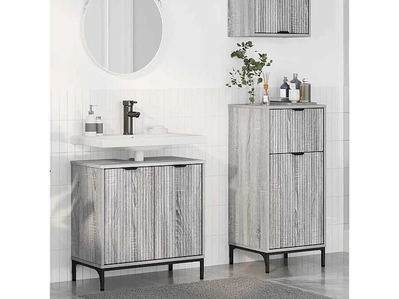 Set di mobili da bagno a quadri 2 pezzi grigio Sonoma