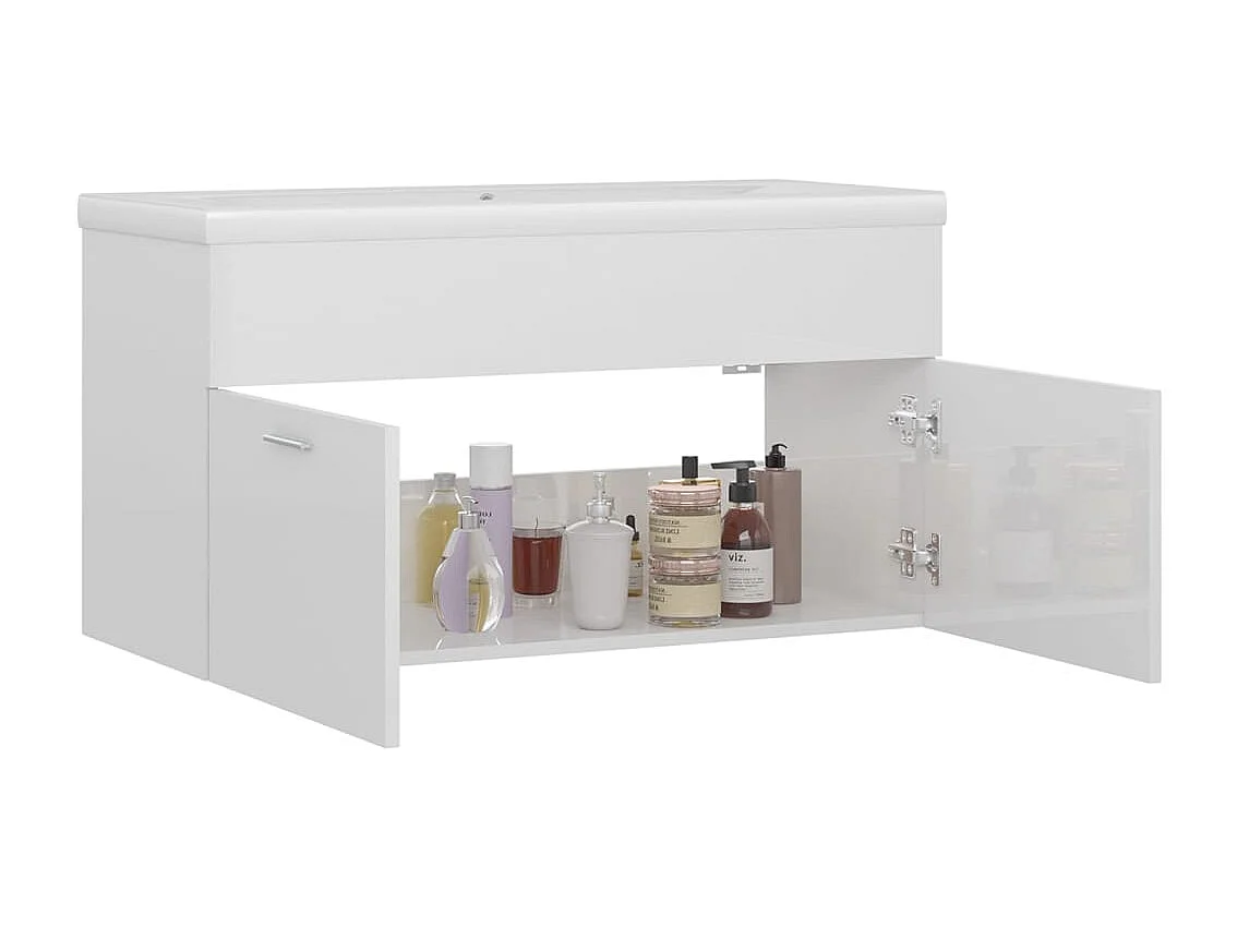 Mueble de lavabo con fregadero integrado Blanco brillo