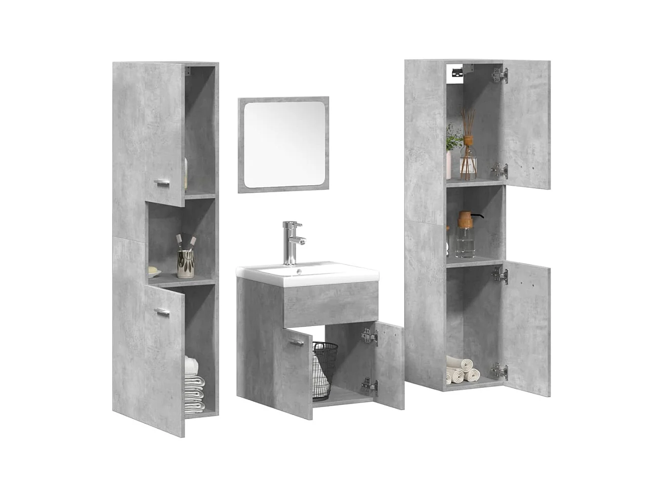 5-teiliges Badmöbel-Set Betongrau