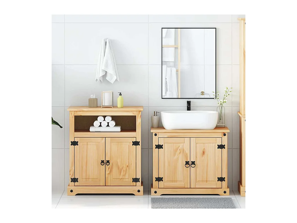 Conjunto de muebles de baño Corona de 2 piezas, madera maciza de pino