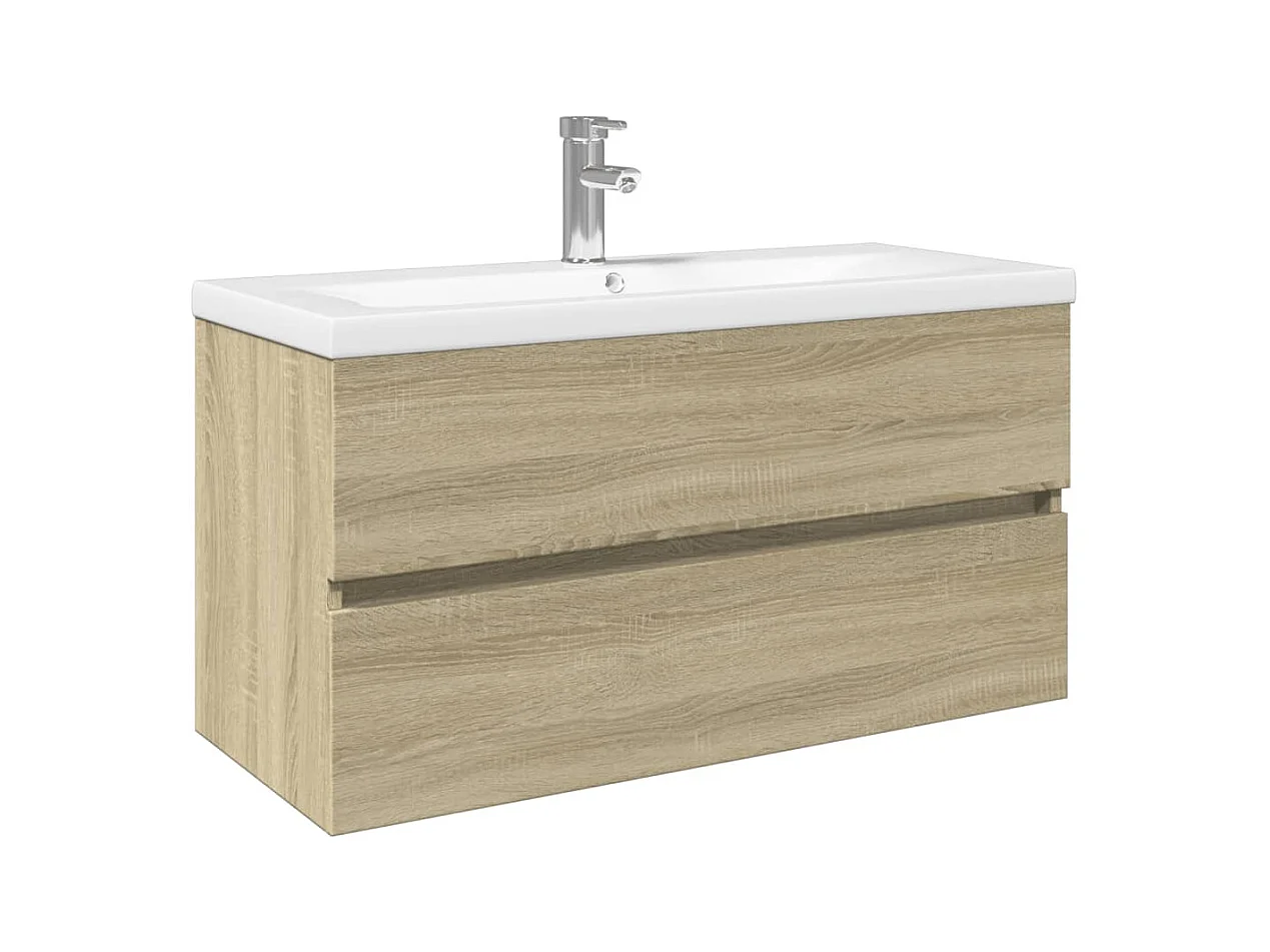 Ensemble de meubles de bain 2pcs céramique et bois d'ingénierie