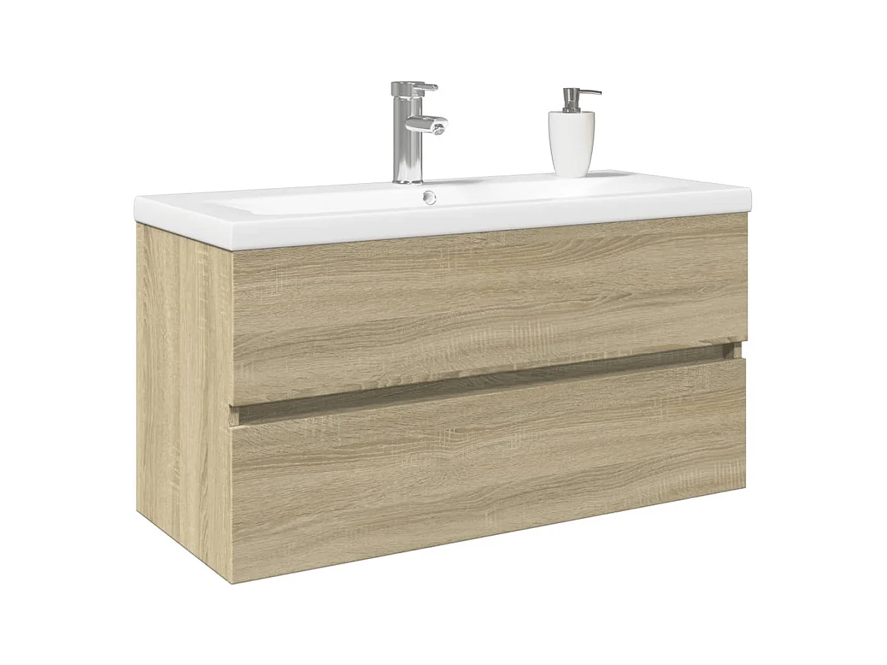 Ensemble de meubles de bain 2pcs céramique et bois d'ingénierie