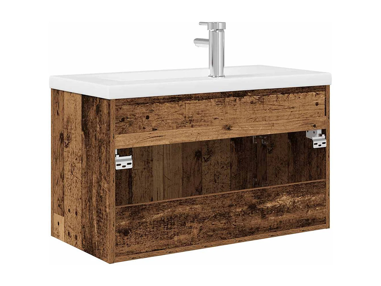 Mueble lavabo con lavabo integrado y grifería en madera antigua