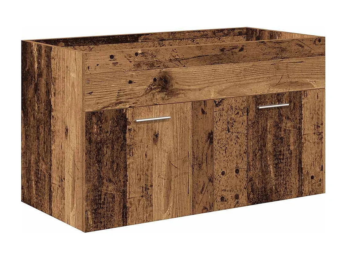 Wastafelmeubel met geïntegreerde waskom en kraan in oud hout