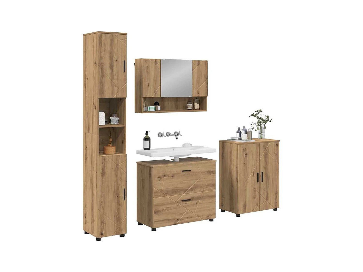 Ensemble de mobilier de salle de bain 4 pcs chêne artisanal