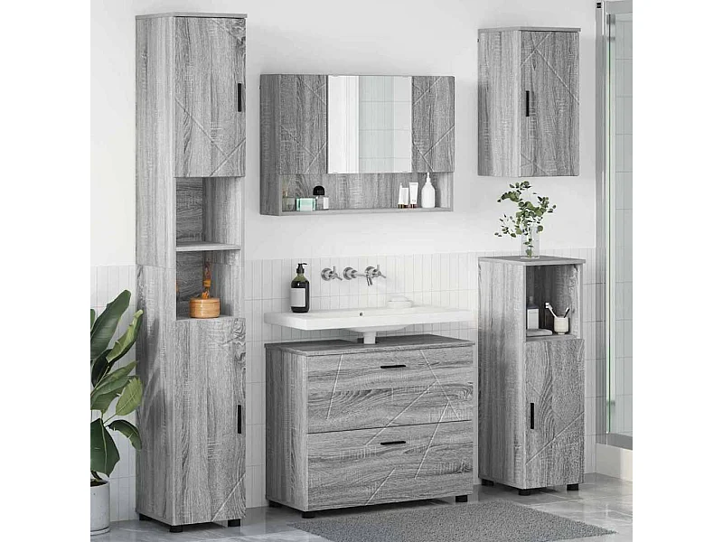 Ensemble de mobilier de salle de bain 5 pcs Sonoma gris